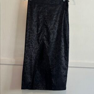 Black Satin Jacquard Midi Skirt